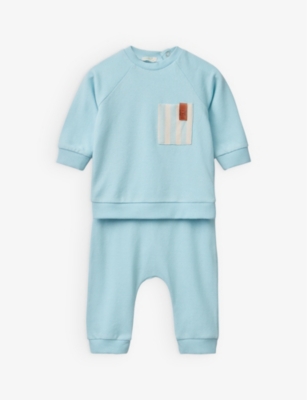 Benetton Babies'  Pale Blue Pocket-embroidered Long-sleeve Stretch-cotton T-shirt And Trousers 1-18 Months