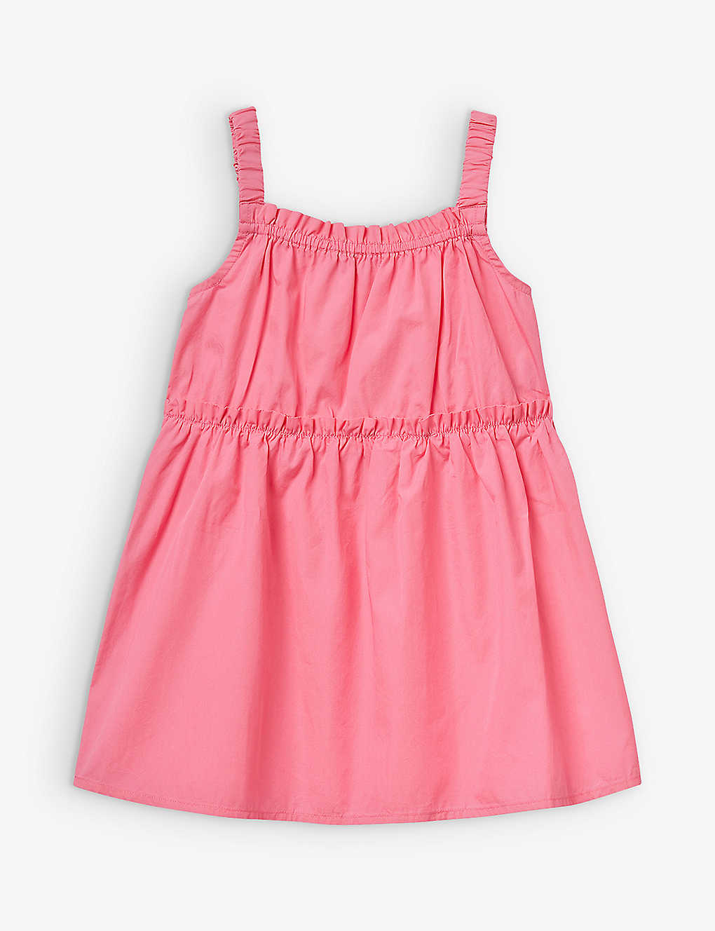 Benetton Girls Bright Pink Kids Square-neck Elasticated-waist Cotton-poplin Dress 1-6 Years