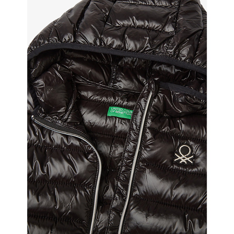 Shop Benetton Logo-embroidered Padded Shell Jacket 6-14 Years In Black