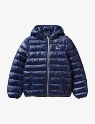 Benetton Kids' Logo-embroidered Padded Shell Jacket 6-14 Years In Navy
