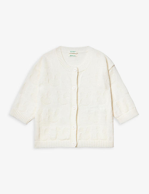 BENETTON: Graphic-jacquard recycled cotton-blend cardigan 1-18 months