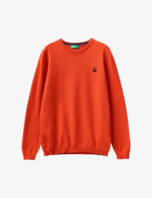 BENETTON: Logo-embroidered cotton knitted jumper 6-14 years