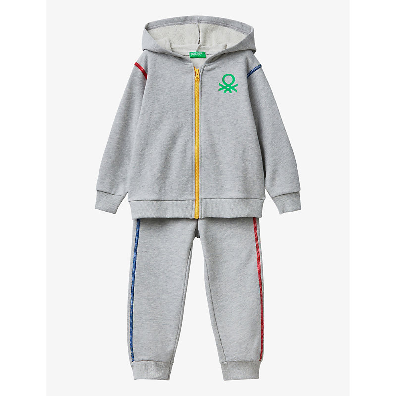 Benetton Girls Grey Kids Logo-print Cotton-jersey Tracksuit 1-6 Years