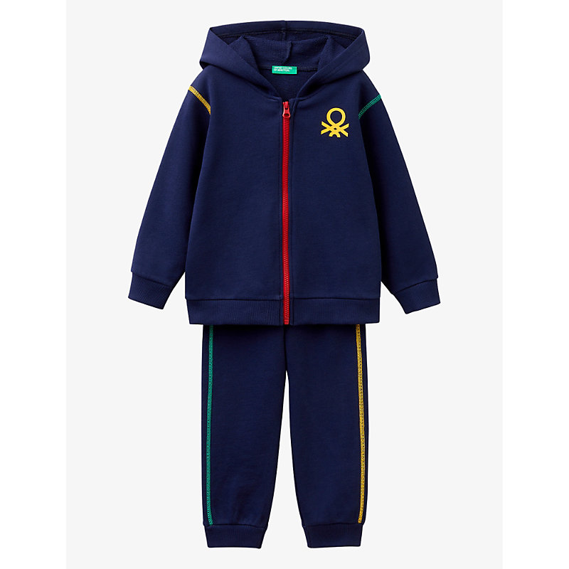 Benetton Girls Navy Blue Kids Logo-print Cotton-jersey Tracksuit 1-6 Years