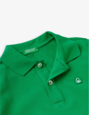 Shop Benetton Logo-embroidered Cotton Polo Shirt 1-6 Years In  Green