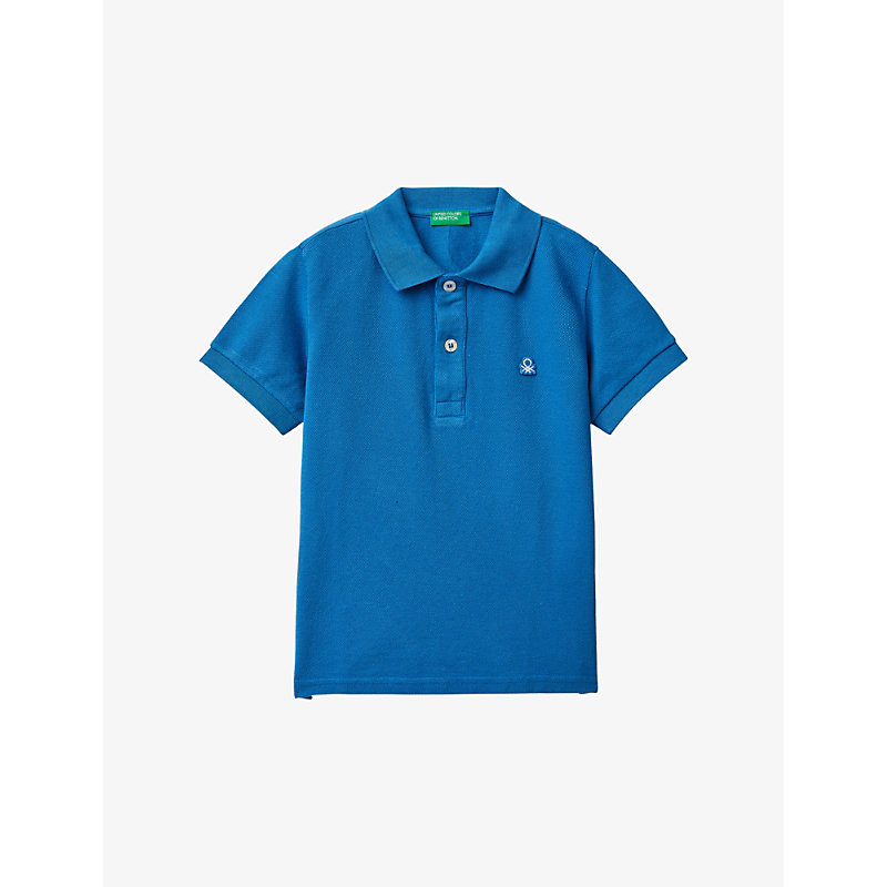 Benetton Boys Blue Kids Logo-embroidered Cotton Polo Shirt 1-6 Years