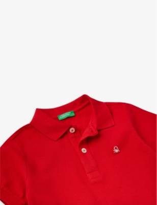 Shop Benetton Boys Red Kids Logo-embroidered Cotton Polo Shirt 1-6 Years