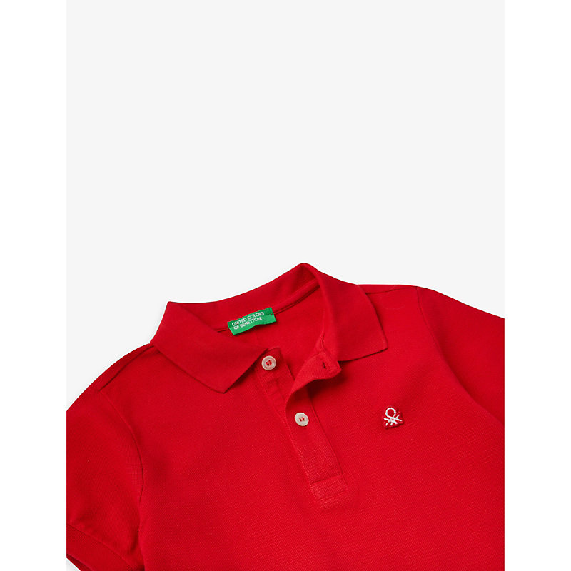 Shop Benetton Logo-embroidered Cotton Polo Shirt 1-6 Years In Red