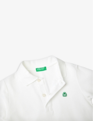 Shop Benetton Boys White Kids Logo-embroidered Cotton Polo Shirt 1-6 Years