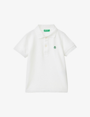 Benetton Boys White Kids Logo-embroidered Cotton Polo Shirt 1-6 Years