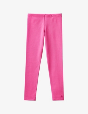 Benetton Girls Bright Pink Kids Elasticated-waist Stretch-cotton Leggings 6-14 Years