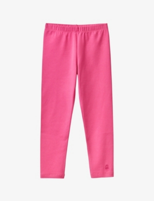 Benetton Girls Bright Pink Kids Logo-embroidered Knee-length Stretch-cotton Leggings 1-6 Years