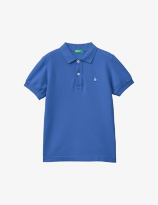 Benetton Boys Blue Kids Logo-embroidered Cotton Polo Shirt 6-14 Years