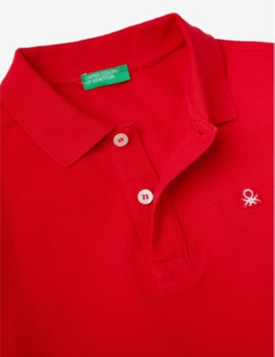 Shop Benetton Logo-embroidered Cotton Polo Shirt 6-14 Years In Red