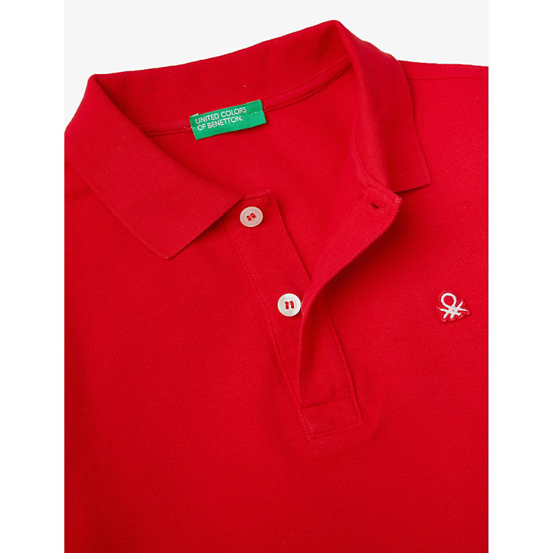 Shop Benetton Boys Red Kids Logo-embroidered Cotton Polo Shirt 6-14 Years