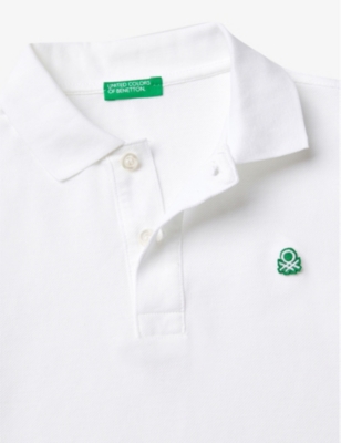 Shop Benetton Boys White Kids Logo-embroidered Cotton Polo Shirt 6-14 Years