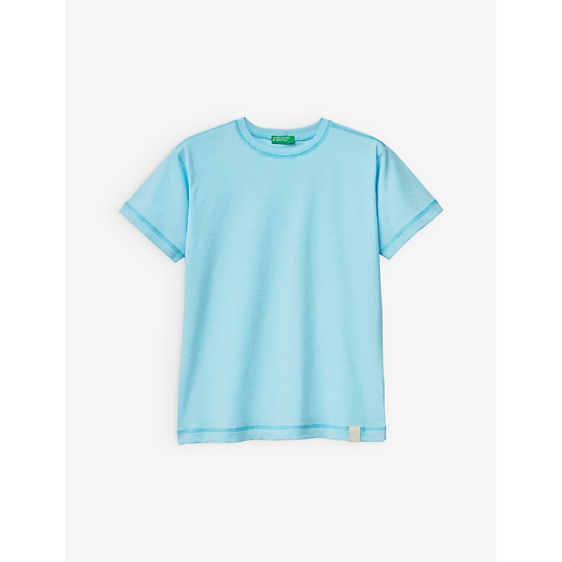 Benetton Girls Turquoise Kids Round-neck Short-sleeve Cotton-blend T-shirt 6-14 Years