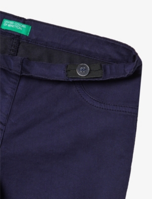 Shop Benetton Boys Navy Blue Kids Slim-leg Stretch Cotton-blend Trousers 6-14 Years