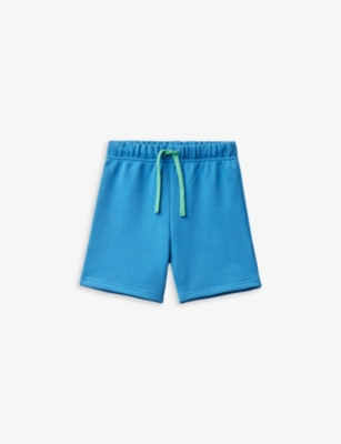 Benetton Boys Blue Kids Logo-print Organic-cotton Shorts 1-6 Years