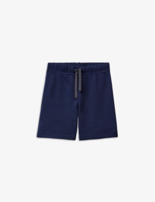 Benetton Boys Navy Blue Kids Logo-print Organic-cotton Shorts 1-6 Years