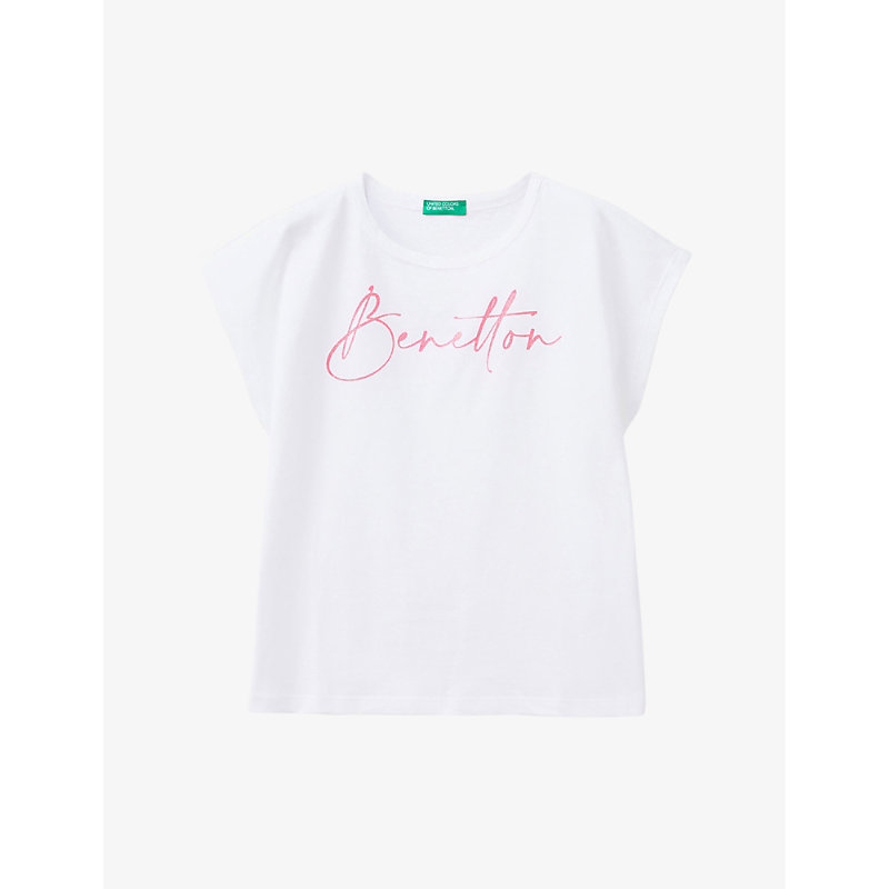 Benetton Girls White Kids Logo-print Organic-cotton Jersey T-shirt 6-14 Years