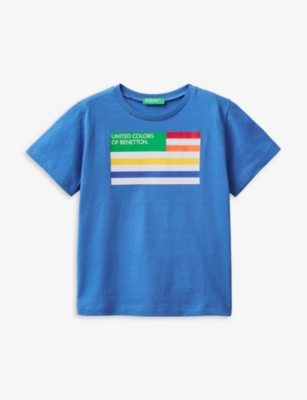 Benetton Girls Blue Kids Logo-print Organic-cotton T-shirt 1-6 Years