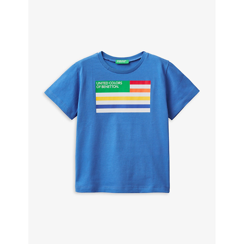 Benetton Girls Blue Kids Logo-print Organic-cotton T-shirt 1-6 Years