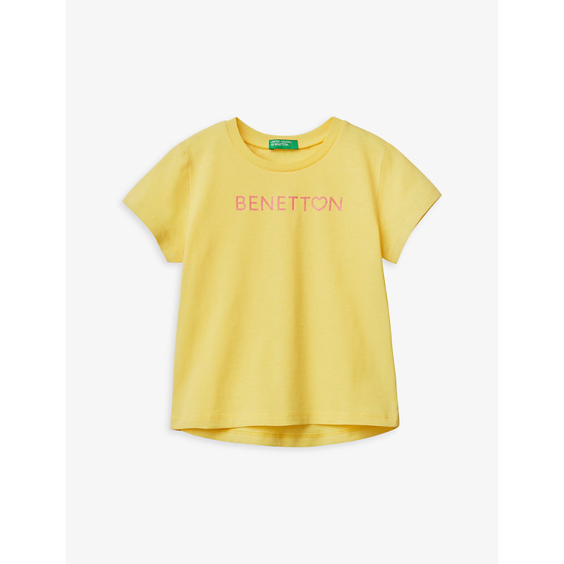 Benetton Kids' Logo-print Organic-cotton T-shirt 1-6 Years In Yellow