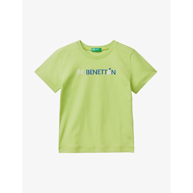 Benetton Kids' Logo-print Short-sleeve Organic-cotton T-shirt 1-6 Years In Pale Lime
