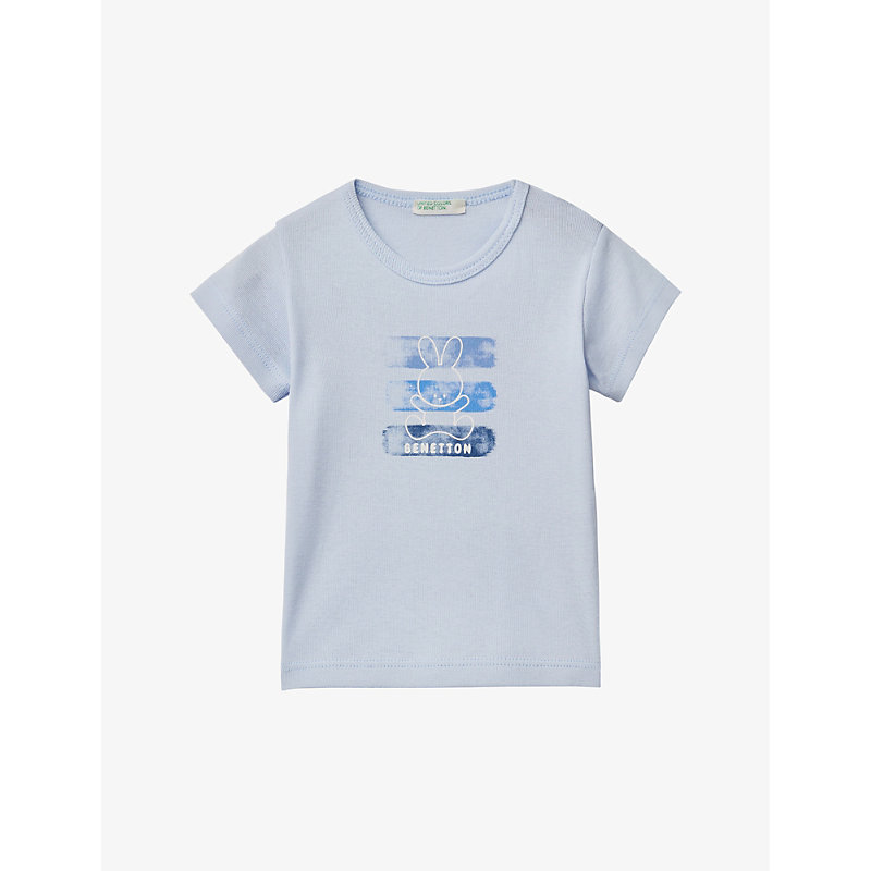Benetton Babies' Branded-print Short-sleeved Organic-cotton T-shirt 1-18 Months In Pale Blue