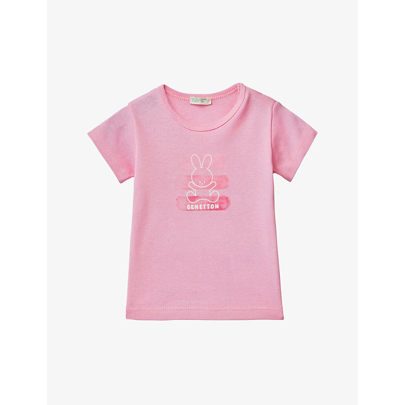 Benetton Babies' Branded-print Short-sleeved Organic-cotton T-shirt 1-18 Months In Pink