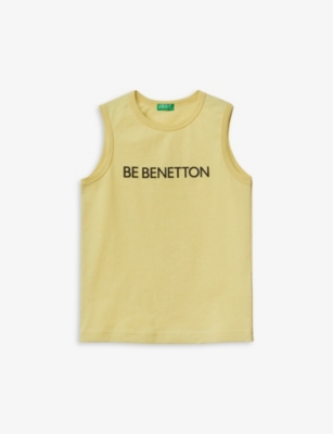Benetton Girls Pale Lime Kids Logo-print Sleeveless Cotton T-shirt 6-14 Years