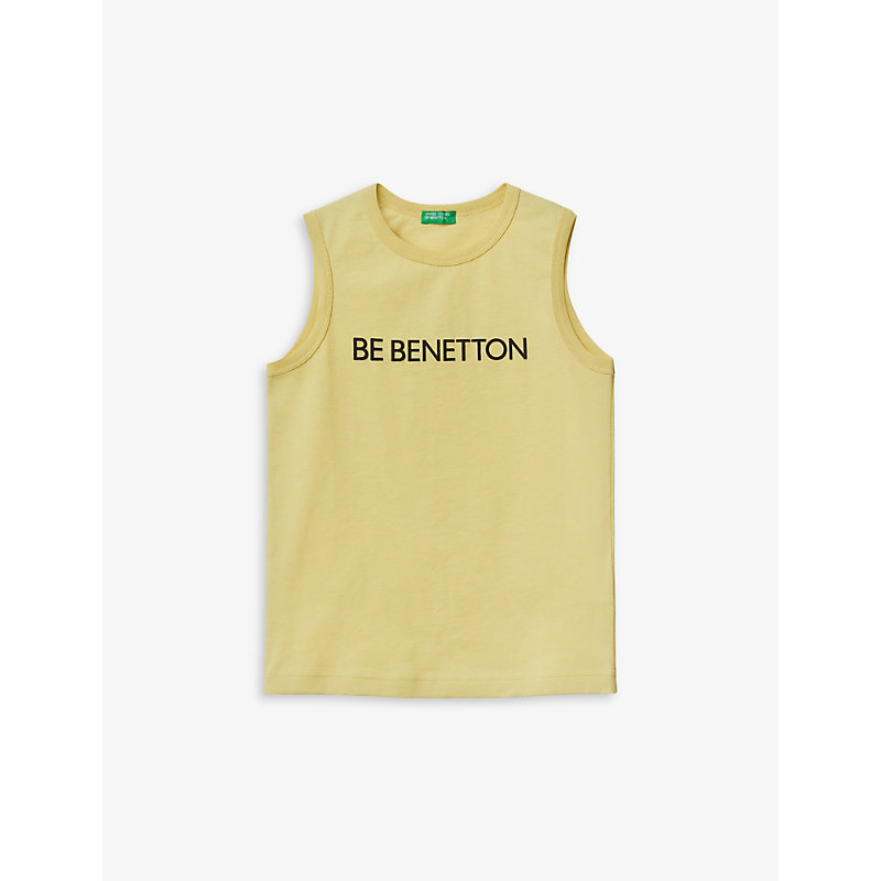 Benetton Girls Pale Lime Kids Logo-print Sleeveless Cotton T-shirt 6-14 Years