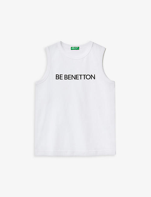 BENETTON: Logo-print sleeveless cotton T-shirt 6-14 years