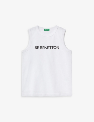 Benetton Girls White Kids Logo-print Sleeveless Cotton T-shirt 6-14 Years