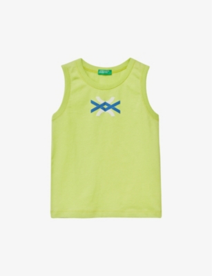 Benetton Boys Pale Lime Kids Logo-print Round-neck Sleeveless Cotton T-shirt 1-6 Years