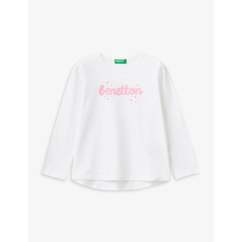 Benetton Girls White Kids Logo-print Cotton-jersey T-shirt 12 Months - 6 Years