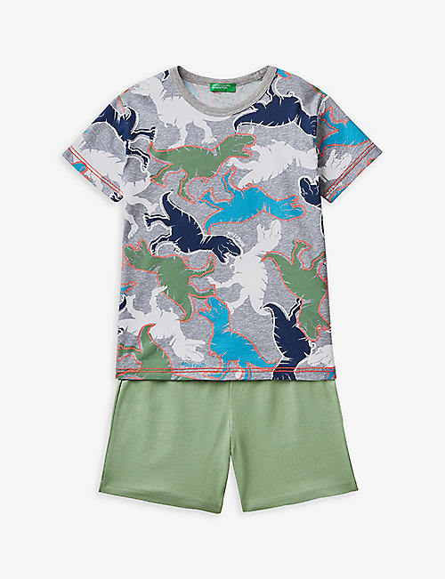 BENETTON: Graphic-print short-sleeve cotton T-shirt and shorts set 18 months - 12 years