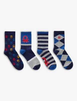 BENETTON: Pack of four graphic-print stretch-cotton socks 1-14 years