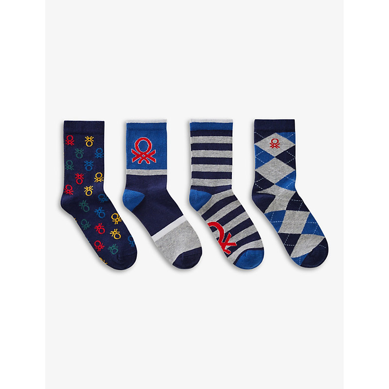 Benetton Kids' Pack Of Four Graphic-print Stretch-cotton Socks 1-14 Years In Multi Colours
