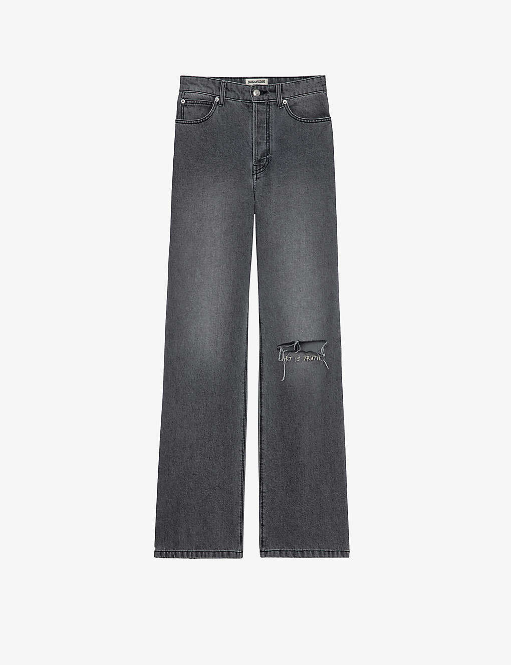 Zadig & Voltaire Evy Distressed-knee Straight-leg Jeans In Grey