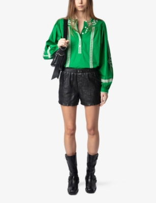 Zadig & Voltaire Womens Tigy Floral-embroidered Cotton Blouse Gazon In Gazon