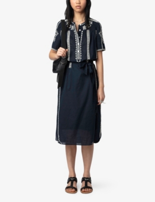 ZADIG&VOLTAIRE: Rigy floral-embroidered puff-sleeve organic-cotton midi dress