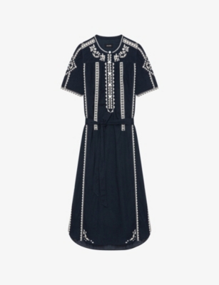 ZADIG&VOLTAIRE: Rigy floral-embroidered puff-sleeve organic-cotton midi dress