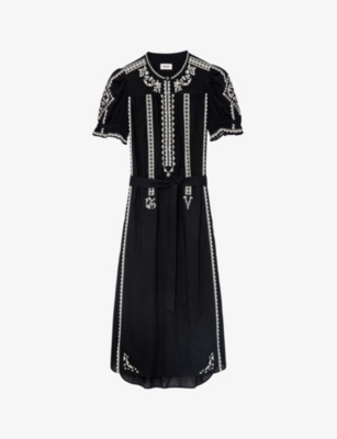 Zadig & Voltaire Rigy Embroidered Midi Dress In Noir