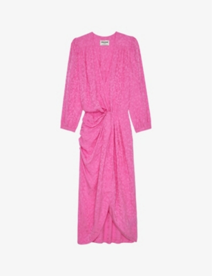Zadig & Voltaire Jacquard Gathered Silk Dress In Tulipe