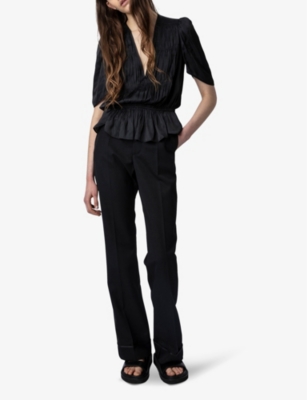 Shop Zadig & Voltaire Zadig&voltaire Womens Noir Tyoko Satin Recycled Polyester-blend Top