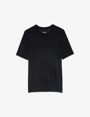 Zadig & Voltaire Ida Short Sleeve Cashmere Sweater In Noir