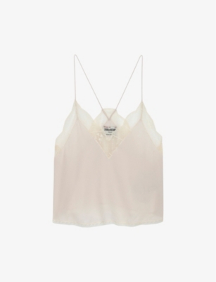 Zadig & Voltaire Zadig&voltaire Women's Cream Christy Lace-trim Silk Camisole Top In Ecru