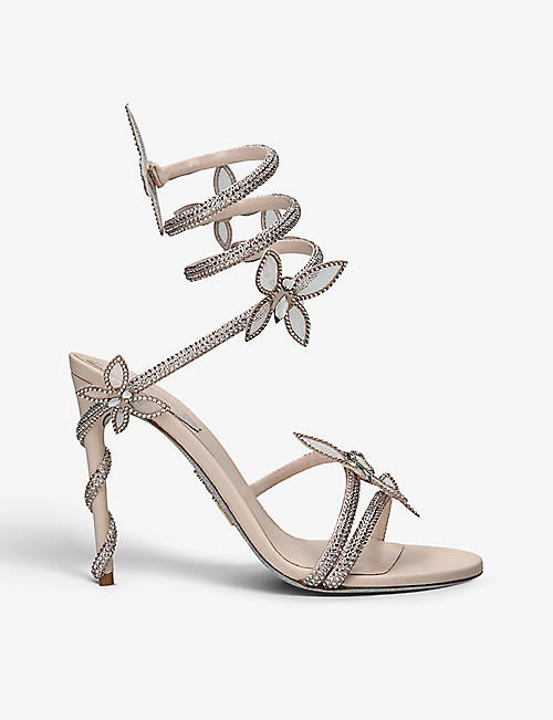 RENE CAOVILLA: Margot floral-embellished satin heeled sandals